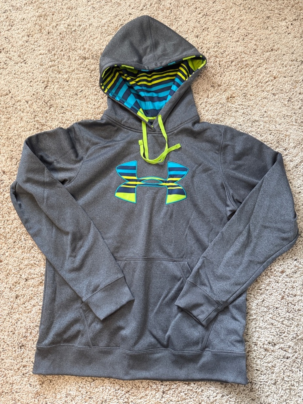 Under Armour Men’s Dark Gray Hoodie with Neon Green & Blue Logo